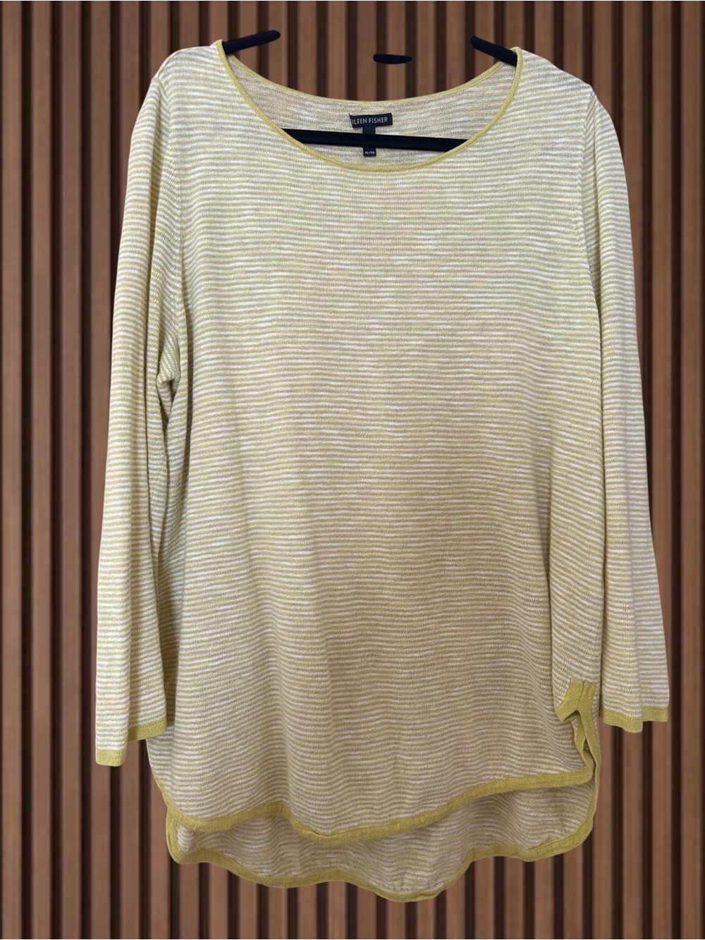 Eileen Fisher Citron & White Striped Long Sleeve Scoop Neck Tunic